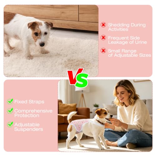 Image of Jollywoods 3 Pack Washable Female Dog Diapers with Adjustable Suspender | French Bulldog Period Panties, Escape Proof Dog Underwear Female, Super Absorbent Leakproof for Dog in Heat Cycle L