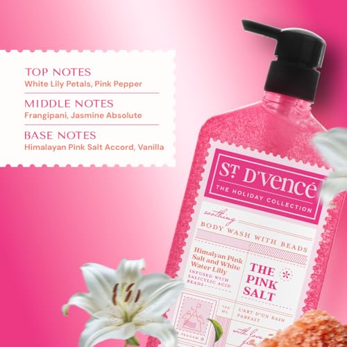 Image of ST. D'VENCE Himalayan Pink Salt Body Wash Shower Gel for Women & Men with White Water Lilly & Organic Aloe Vera| Moisturising Body Wash for Winter | Parabens & SLS Free- 700 ml