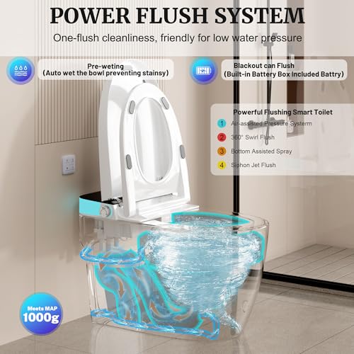 Image of Smart Toilet with Heated Seat & Dual Auto Flush, Foot Sensor, Tankless One-Piece Electric Toilet with Manual Soft-Close Seat & Lid, Night Light, LED Display & 1000g Powerful Flush, 0.8 /1.28GPF