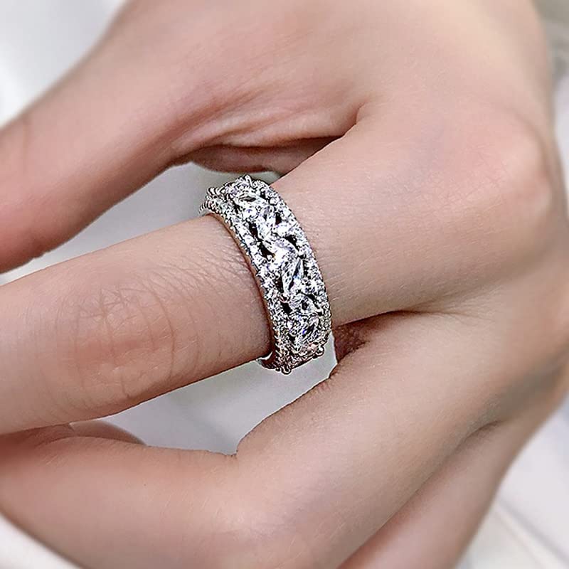 100% Plata de Ley 925, Anillos de Compromiso de Flores ahuecados de Diamantes con Alto Contenido de Carbono para Mujer, joyería Fina