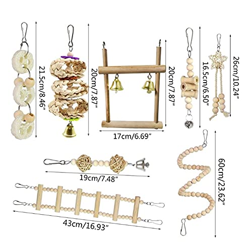 Vogelspeelgoed Traumdeutung 8 stks/set Bird Parrot Toys Houten Hangende Swing Hangmat Climbing Ladders Perches Vogel… - Afbeelding 3