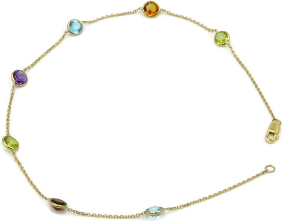 Sophia Fine Jewelry Multicolor Gemstones 10 Inches Anklet 14k Yellow Gold Chain Lobster Lock
