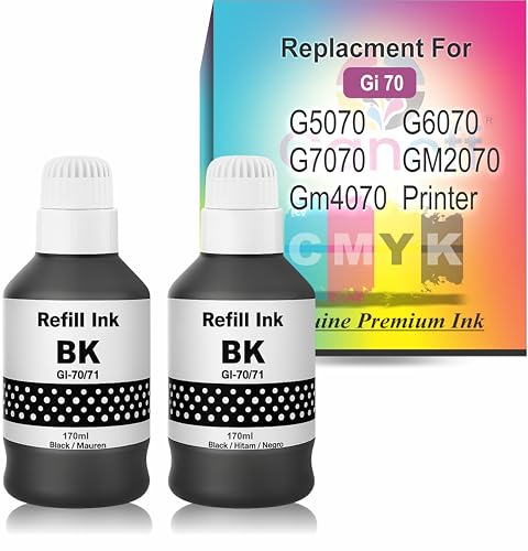 Image of CANOFF GI 70 Black Compatible Ink for Canon Pixma G5070 G6070 G7070 GM2070 GM4070 Printer (Gi-70 Black 2pc. x 170ml)