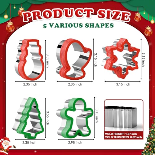 Christmas Cookie Cutters Set, 5 Piece Holiday Biscuit Cutters with Comfort Grip for Xmas Party Supplies/Favors - Image 3