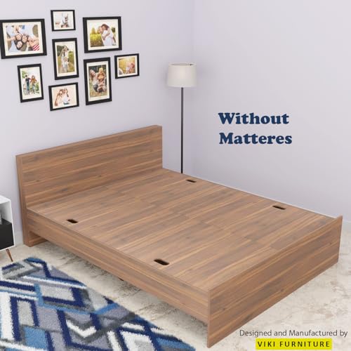 Image of VIKI Tapered King Size Wooden Bed Frame (70x80) | Engineered Wood Platform Bed for Bedroom | Modern Bedroom Bed Without Storage | Brussel Walnut Finish | Free Assembly | 1 Year Warranty