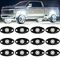 White Rock Light 12pods 6000k Pure White Led Rocks Lights kit Ip68 Waterproof 47inch Extension Wires for ATV Rv Utv SUV Offroad Pickup Trucks Golf Boat Cars Trailer Fender Underglow Lighting (White)
