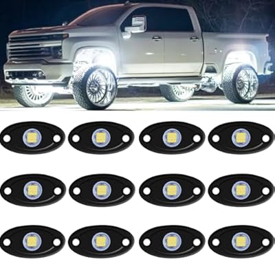 White Rock Light 12pods 6000k Pure White Led Rocks Lights kit Ip68 Waterproof 47inch Extension Wires for ATV Rv Utv SUV Offroad Pickup Trucks Golf Boat Cars Trailer Fender Underglow Lighting (White)