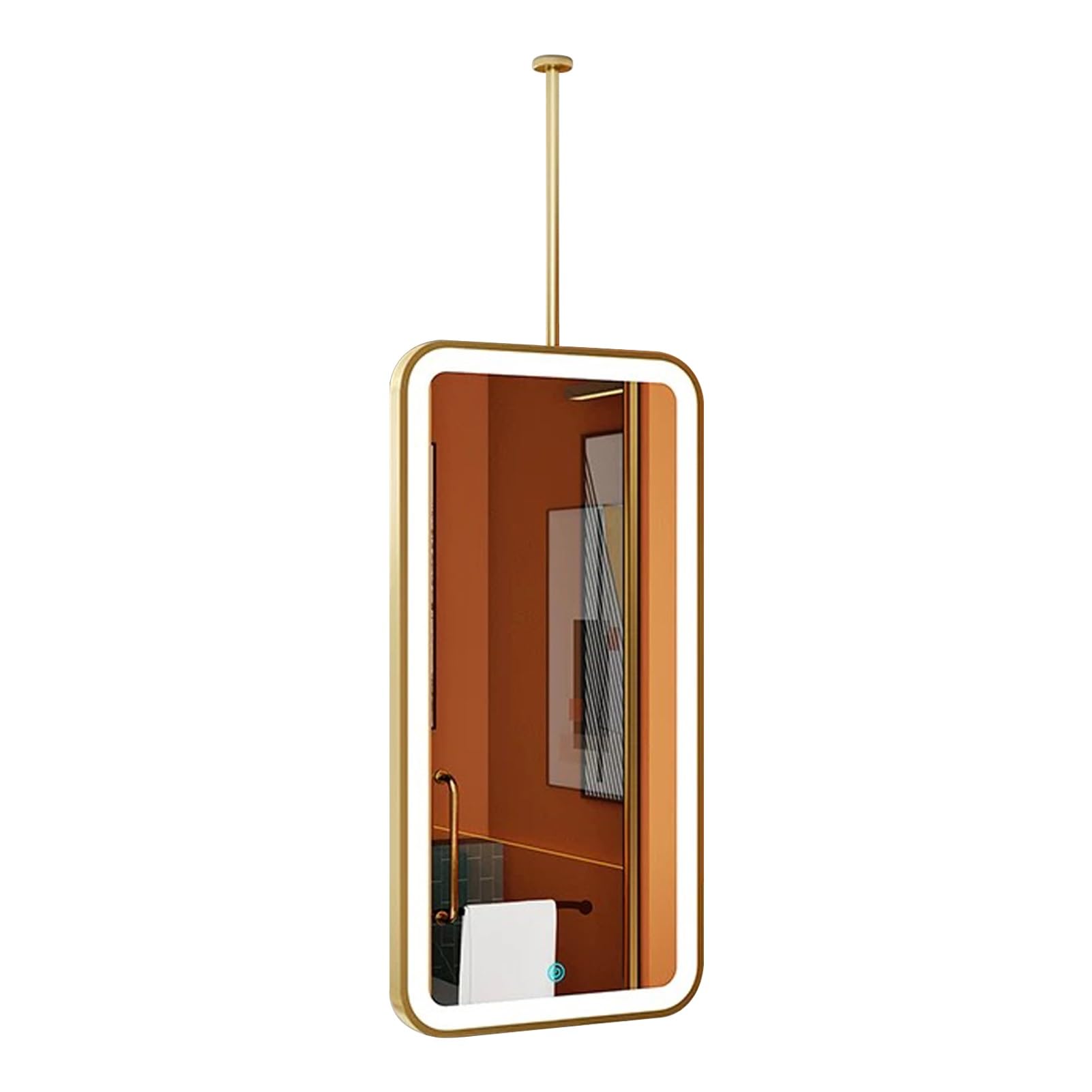 FGXHHS Nordic Rectangular Mirror｜Modern Ceiling Mounted LED Mirror Gold Bathroom Hanging Rod Mirrors｜Large Wall Mirrors for Living Room Bedroom Cloakroom Entrance Decorative(40cmx70cm)