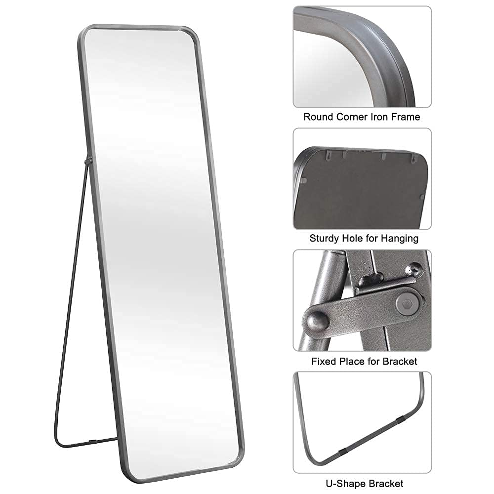 Buy VINGLI Full Length Mirror, 65"×20" Silver Floor Mirror Metal Frame