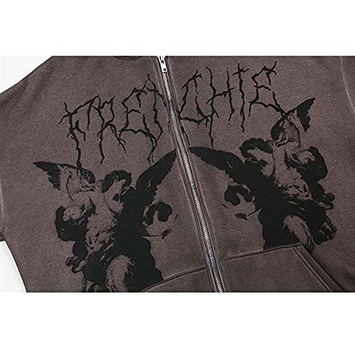 Sawmew Frauen Casual Einfarbig Hoodie Jacke Langarm Reißverschluss Loose Fit Y2k E-Girl Übergroße Engel Schmetterling Gedruckt Sweatshirt Streetwear Übergroßer Kapuzenmantel