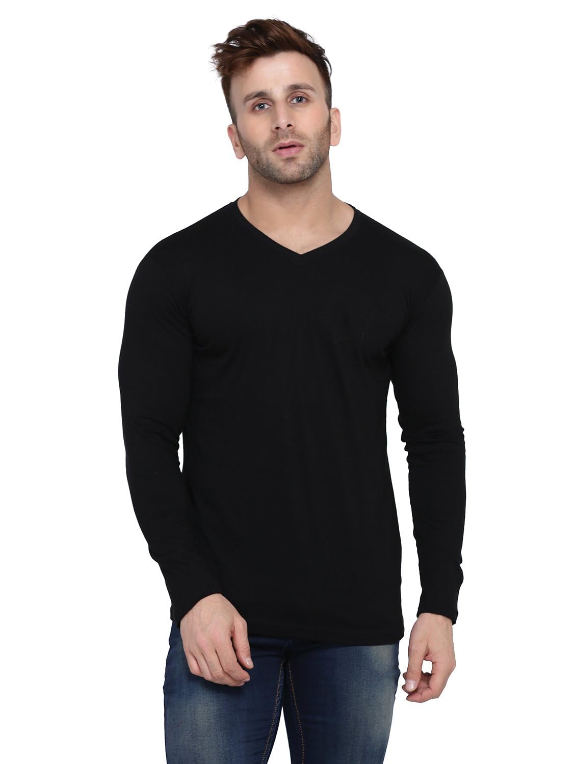 Men’s V-Neck Full Sleeve T-Shirt | Casual Slim Fit Cotton Blend Tee-image-14