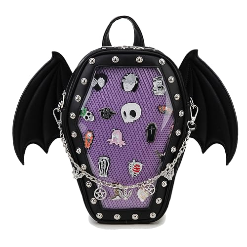 Sac à dos gothique cercueil ailes chauve-souris et bandoulière pin's