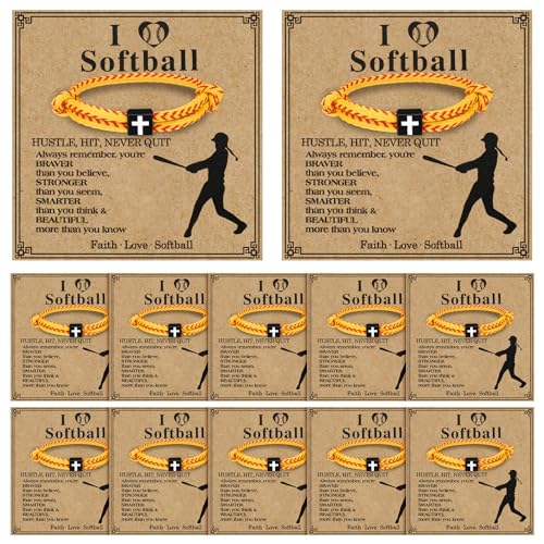 Tondiamo 12 Set Sport Bracelets Baseball Softball Basketball Team Gift Adjustable Rope Jesus Cross Bracelet Christian Religious Gift for Men Women Christian Baptism Gifts