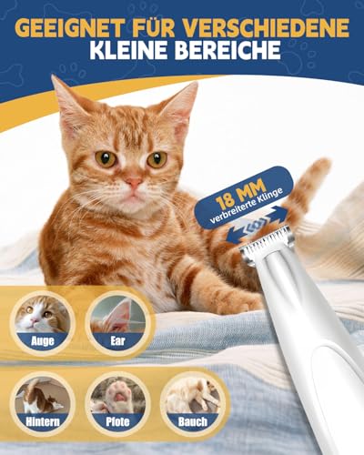 Pfotentrimmer für Hunde mit LED-Licht, 35db Leise Hundepfoten Trimmer Paw Trim Pro, 600mAh Type-C Wiederaufladbar, 18mm verbreiterte Klinge, Hundeschermaschine für Pfoten, Augen, Ohren, Gesicht