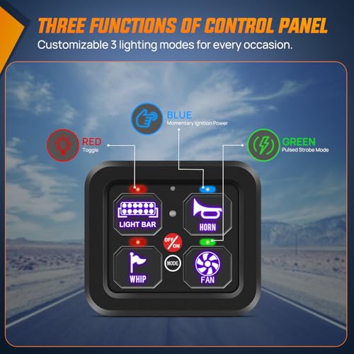 Image of Nilight 4 Gang Switch Panel RGB 12V 24V Circuit Control Relay System | Fuse Wiring Harness Automatic Dimmable LED Pod On /Off Momentary Strobe Modes Universal for Car Pickup Truck Camper SUV