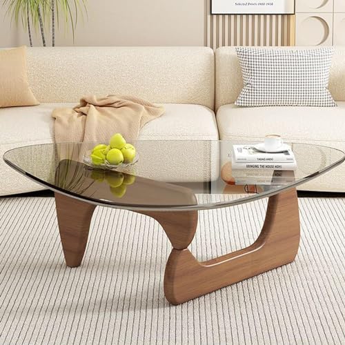 QWPDWA Table Basse Triangulaire en Verre, Moderne, Base en Bois