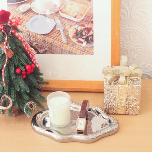 Image of CCINPPY Ceramic Jewelry Tray Trinket Dish, Decorative Cloud Vanity Key Tray for Women, Ring Holder Dish, Cute Jewelry Plate Bowl Room Decor Aesthetic, Silver, Large