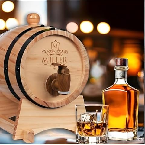 KAINSY Personalized Whiskey Barrel, Custom Bourbon Oak Barrel with Your Logo Design, Engraved Mini Wine Barrel with Stand, Wood Barrel Drink Dispenser Suitable for Aging Wine Bourbon Whisky Rum Mead Cover
