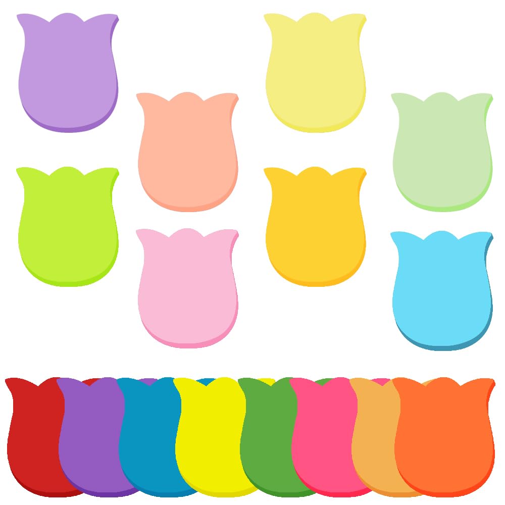 Coloured Sticky Notes, 16 Colours, 800 Sheets, Tulip Shape, Self-Adhesive for Office, School, Home, Memo Notepad, 70 x 70 mm