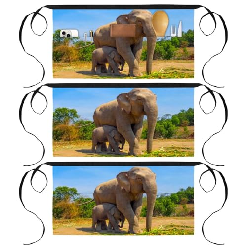 Tabliers courts de chef Lot de 3 avec 3 poches Elephant Africa