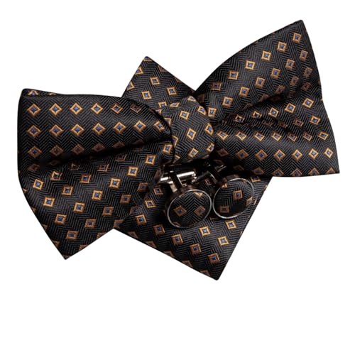 Image of Hi-Tie Bow Ties for Men Pre-Tied Pocket Square with Cufflinks Mens Bowtie Sets for Wedding Formal Party
