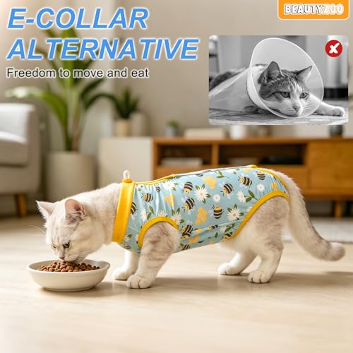 Image of BEAUTYZOO Cat Surgery Recovery Suit, Female Spay, Male Neuter, 2 Pack | Onesie for Cats After Surgery, Anti Licking Wounds, Cone of Shame Alternative, Surgical Recovery Anxiety Vest, Shark&Bee M