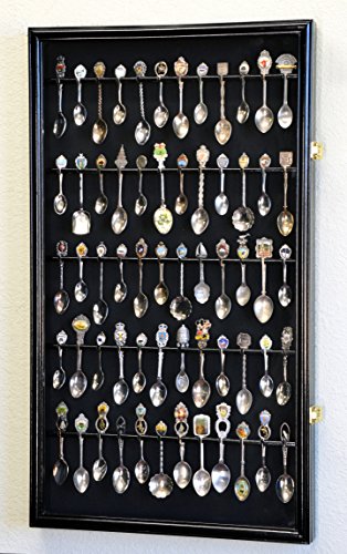 60 Spoon Display Case Cabinet Wall Mount Rack Holder w/98% UV Protection Lockable, Black
