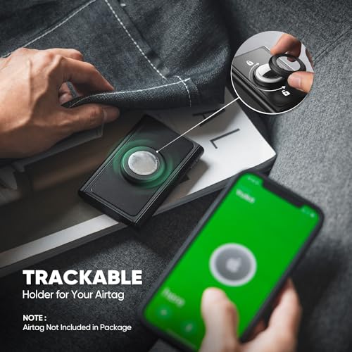 VULKIT Minimalist Wallet with Money Clip and Airtag Holder, Slim Metal POP UP Credit Card Holder RFID Blocking, Black3