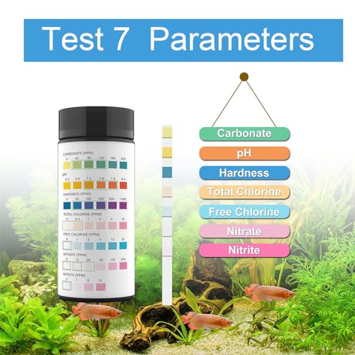 Image of 7 in 1 Aquarium Test Kit Freshwater Saltwater,100 Strips Fish Tank Water Testing Kit,Fish Tank Pond Water Quality Test Strips Accurate Testing