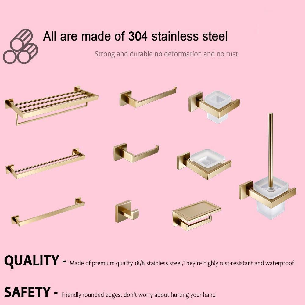 Juego de Accesorios de baño de Oro Cepillado Soporte de Rollo de Papel higiénico de Montaje en Pared Toallero Percha para Batas Kit de Accesorios de Acero Inoxidable, Soporte de Papel higiénico, 01