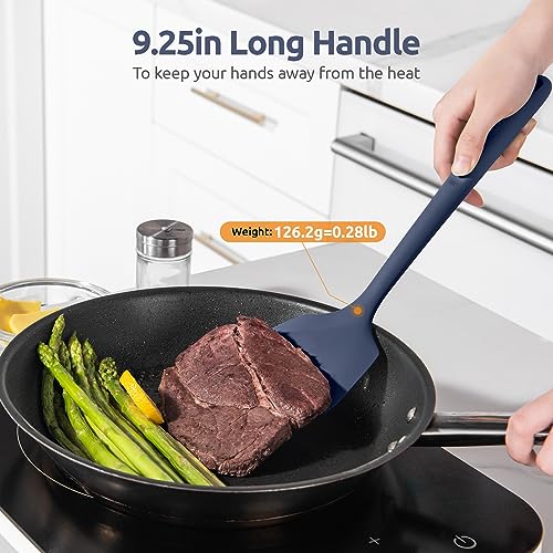 Image of 600℉ Heat Resistant Silicone Turner: U-Taste 13.6in Solid Kitchen Spatula Flipper, BPA Free Flexible & Thin Seamless Cooking Utensil for Flipping Egg, Pancake in Nonstick Cookware(Midnight Blue)