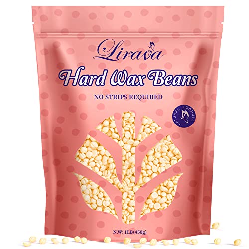 Hard Wax Beads, Lirava 1lb Wax Beans for Hair Removal Sensitive Skin with Gentle Cream Formula Waxing Beads for Facial, Eyebrow, Legs, and Body at Home Wax Refill for Women Men
