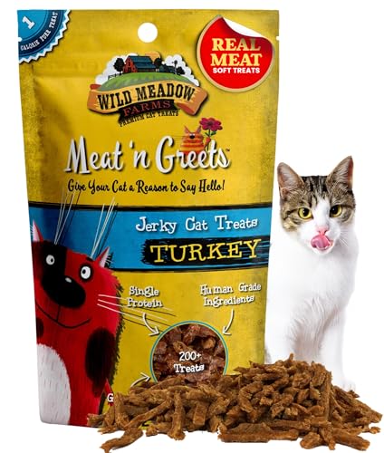Wild Meadow Farms - Cat Treats - Meat 'N Greets - Soft Jerky Treats with Real Meat, High Protein, Grain-Free, Perfect for Training & Rewarding, All Natural Snacks for Cats - Turkey Flavor
