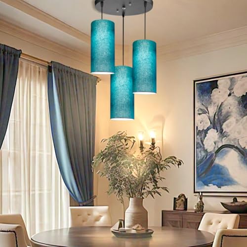 Image of 3 Set Hanging Cluster Light - Pendant Lamps in Cylindrical Shape for Living Rooms /Bed Rooms (Peacock Blue)