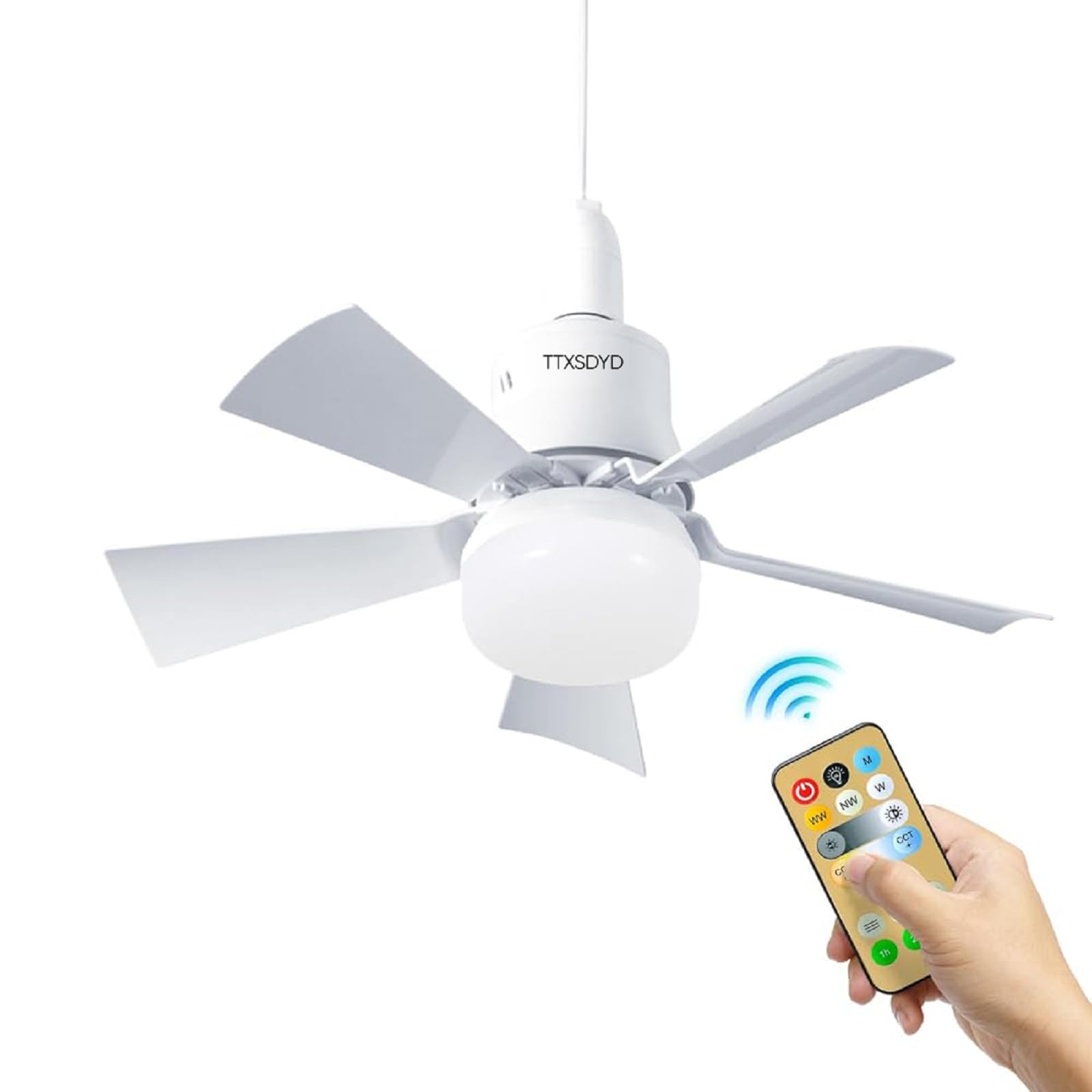 TTXSDYD Ceiling Fans with Lights and Remote Control, E27 Ceiling Lights with Fan RC Timing, 3 Speeds 3 Colors (3000-6500K) LED Ceiling Light for Bedroom,Living Room Kitchen, Living Room (White)
