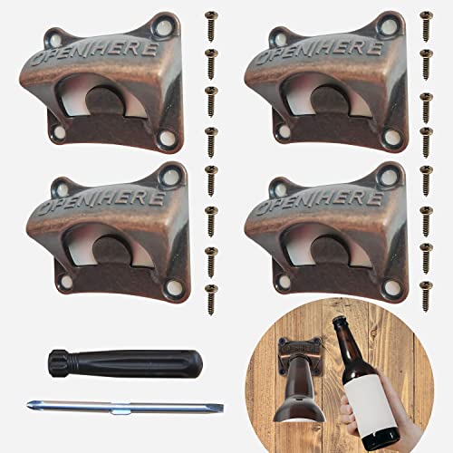 Décapsuleur Mural Biere Ouvre Bouteille Mural Tire Bouchon Mural Avec Vis Montées pour Salle de Répétition Garden Party Cave Bars Restaurants Cafés Cuisines 4pcs Cover