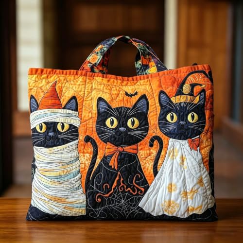 Halloween Quilted Overnight Bag Women Large Travel Tote Duffle Pumpkin Cat - image 2
