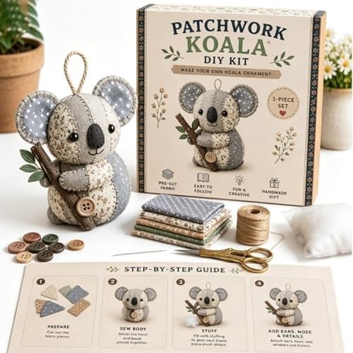 Bgdhinkt Vintage Patchwork Mouse Felt DIY Sewing Kit for Beginners, Complete Craft Set with Pattern & Guide, Cute Animal Handcraft Birthday Gift (B-2)