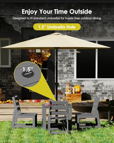 Image of GREENVINES HDPE Outdoor Dining Table w /Umbrella Hole for 4, Gray