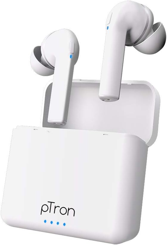 pTron Bassbuds Vista in-Ear TWS Earbuds, HD Mic for Clear Calls, Immersive Audio, Snug-fit Buds, Bluetooth v5.1 with Quick Pairing, Passive Noise Cancelation, Voice Assist & IPX4 (Snow White)