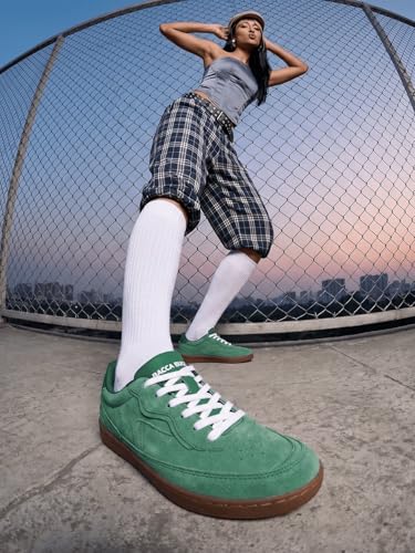 Image of Bacca Bucci Zest Women's Low-Top Walking Sneakers with Suede-Look Upper, Lace-Up Closure, Padded Collar, Perforated Toe Detail, Gum Grip Outsole, Casual Streetwear Shoes