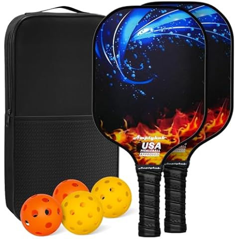 Carbon Fiber Surface Pickleball Paddles Set of 2, 2023 USAPA Approved, Polypropylene Honeycomb Core, Anti-Slip Sweat-Absorbing Grip, 2 Paddles, 2 Indoor Pickleball & 2 Outdoor Pickleball, 1 Carry Bag Cover