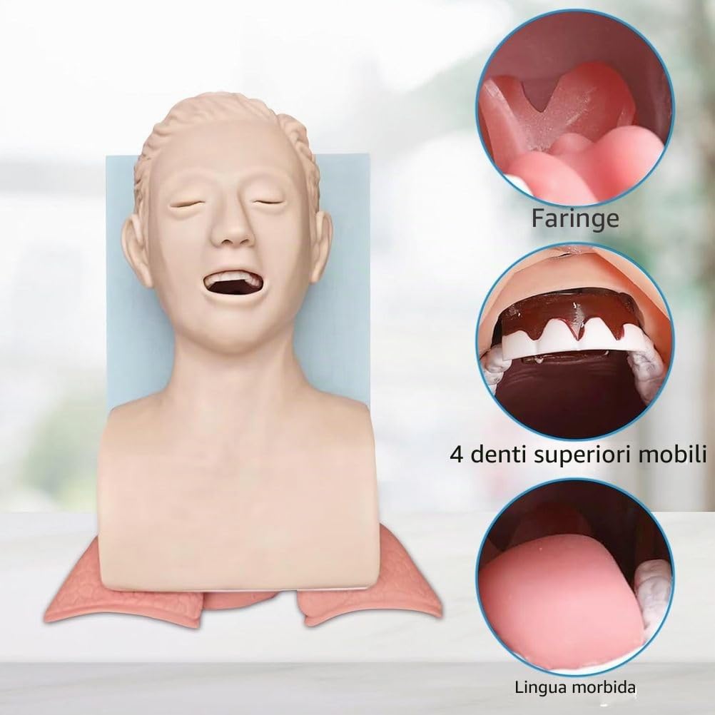 Modello di Intubazione per Adulti con Laringoscopio e Controllore per Addestramento Emergenza Gestione delle Vie Aeree Orofaringee Modello Anatomico con Denti e Allarme Pressione Modello