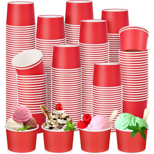 Image of Nuenen 300 Pcs 8 oz Summer Ice Cream Paper Cups Bulk Disposable Dessert Cups Solid Color Paper Dessert Bowls for Snack Sundae Spring Party Favors Ice Cream Bar Supplies (Red)