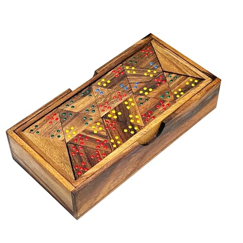Wooden Tri-Ominos Triangle Dominoes Handmade Strategy Board Game Classic Tile Game for Family & Adults