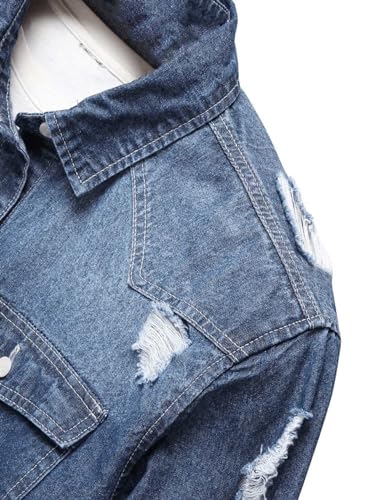 Floerns Men's Ripped Raw Hem Denim Shirt Button Down Long Sleeve Shirts3