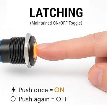 MGI SpeedWare Black Aluminum Push Button Switch 22mm with Socket, 3A 12vDC Ring LED (Latching, Blue)