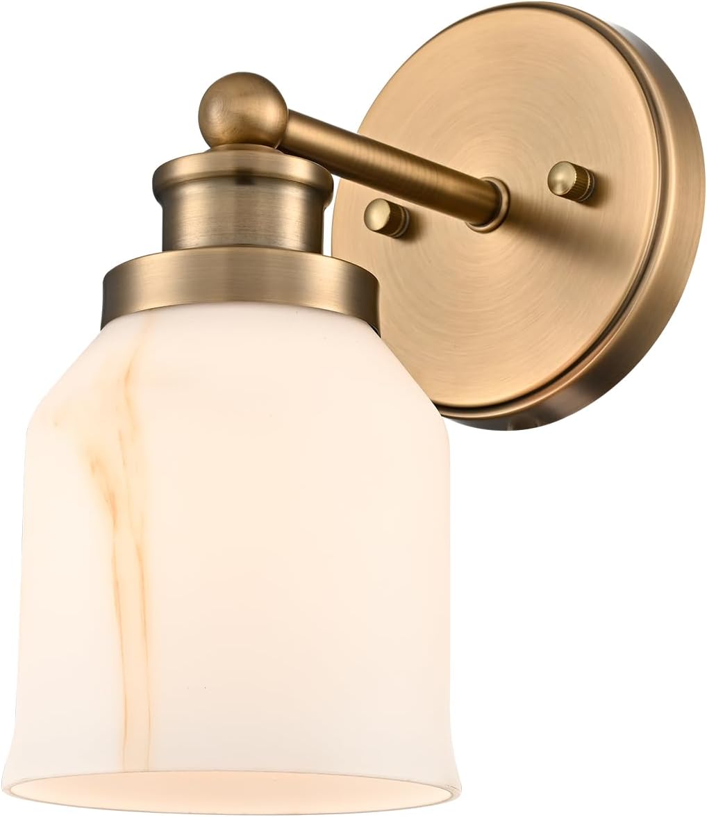 HYDELITE Modern Gold Bathroom Vanity Light Fixtures with Water Transfer Glass Shade Bell-Shaped Wall Sconce 1-Light Wall Light for Bathroom Mirror Bedroom Hallway Washroom