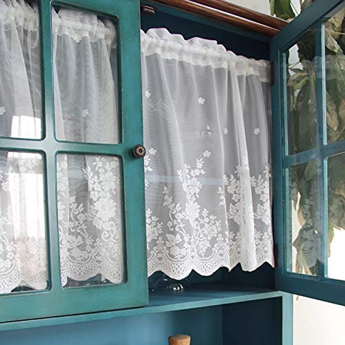 Molaxhome 23 White Lace Valances For Windows 51X16Inch, Lace Floral Embroidered Semi Sheer Curtain thumb #5