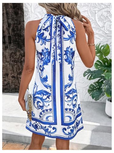 Image of Floerns Women's Sleeveless Floral Print Sundress Halter Neck A Line Short Dress